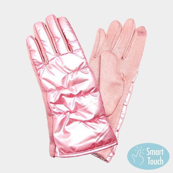 Pink Smart Touch Puffer Gloves Winter Fashion Accessories Trendy - Picture 1 of 4